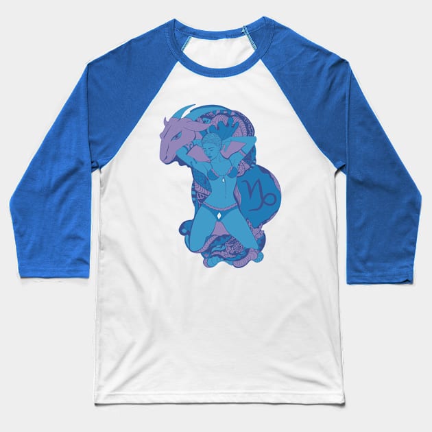 Mountain Blue Capricorn Beauty Baseball T-Shirt by kenallouis